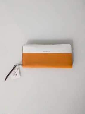 Coach Two-Tone Orange & White Zip Wallet